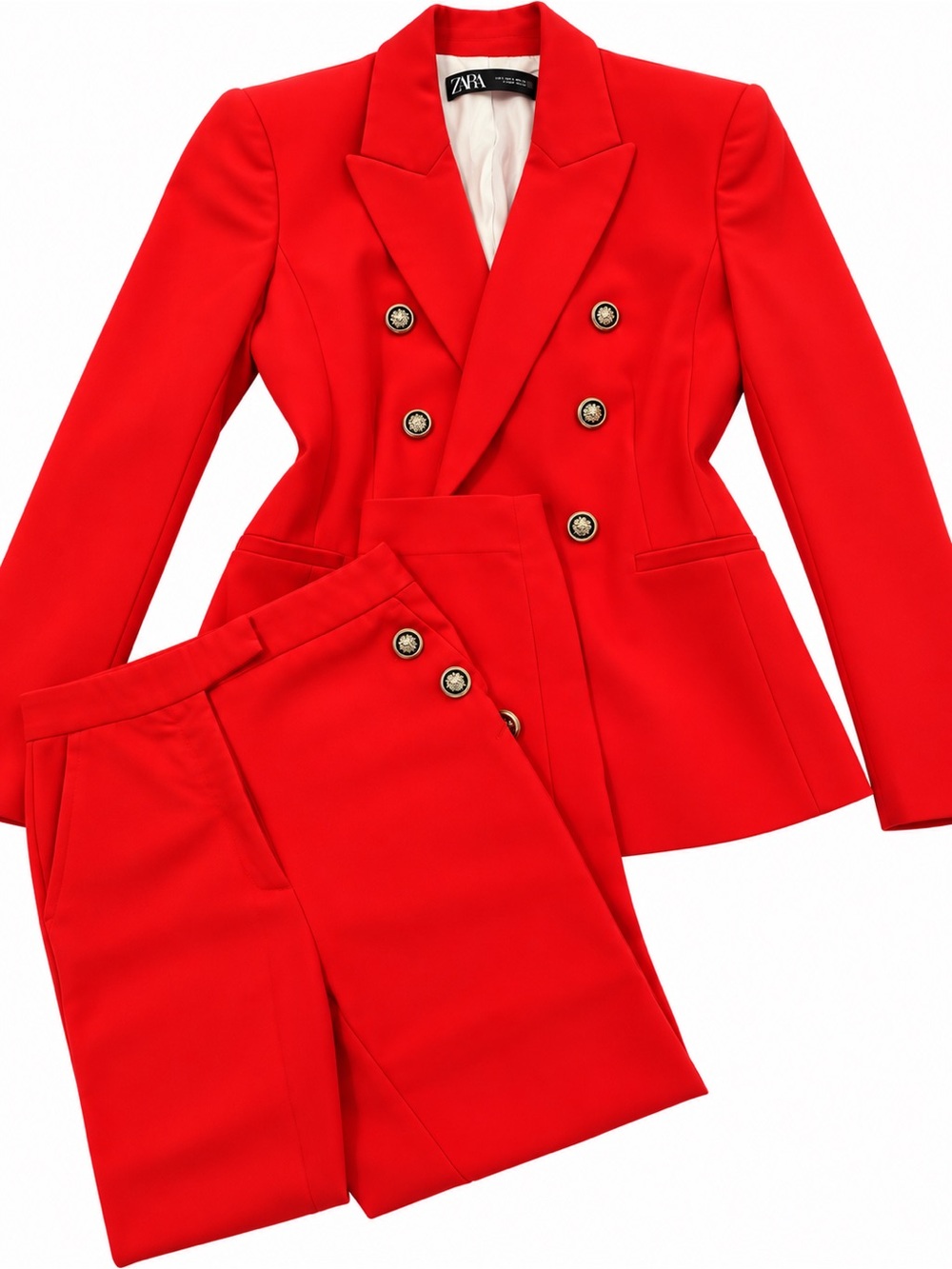 ZARA Red Double-Breasted Blazer and Trousers Set
